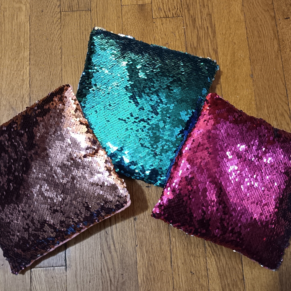 Sequin Throw Pillow Set - Pink, Green, and Bronze